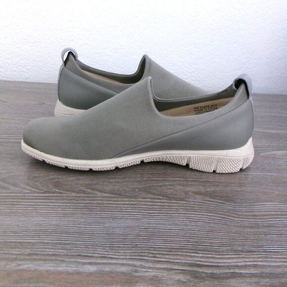 Trotters ULTIMA Slip On Sneakers Sage Grey Arch Support 8 Leather Stretch Fabric - Picture 4 of 15